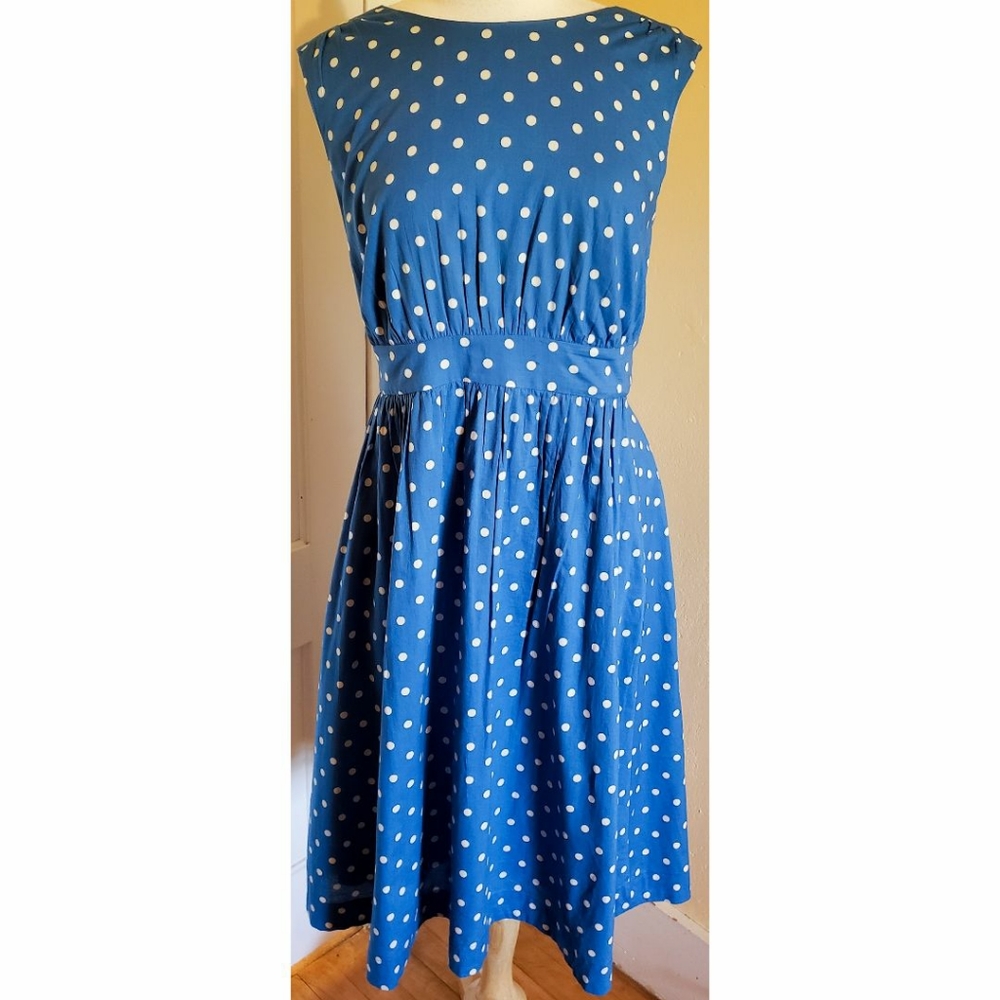 Modcloth Emily and Fin Polka Dot A Line Dress Blue